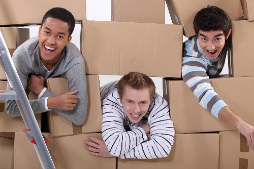 Removal team planning a flat move in Longlands with packing boxes